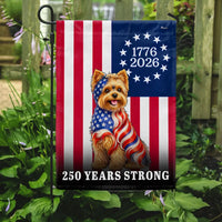 Yorkshire Terrier Garden Flag | 250 Years Strong American Flag Design | Double-Sided Polyester | Patriotic Dog Lovers Gift