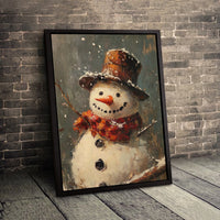Rustic Winter Top Hat Snowman Decor, Snowman Oil Painting Canvas Wall Art, Holiday Christmas Wall Art, Festive Seasonal Canvas Present