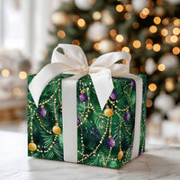 Watercolor Pine Garland Gift Wrap, Purple Gold Ornament Christmas Wrapping Paper, Royal Bauble Wrapping Paper, Elegant Holiday Gift Wrap