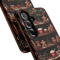 Gingerbread Cocoa Holiday Phone Cover, Christmas Bookshelf Phone Case for Samsung Galaxy, Comfy Bookish Candy Cane Case
