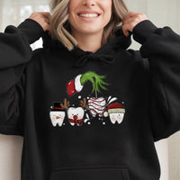 Humorous Dental Tooth Holiday Hooded Sweatshirt, Dentist Christmas Hoodie, Hygienist Christmas Sweater, Dental Clinic Holiday Present