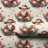 Watercolor Country Christmas Gift Wrap, Rustic Cowboy Santa Wrapping Paper, Western Santa Wreath Holiday Paper, Vintage Xmas Wrapping Roll