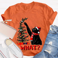 Humorous Holiday Cat Chaos Shirt, Black Cat Pushing Christmas Tree T-Shirt, Adorable Festive Kitty Graphic Tee, Cat Lover Christmas Present