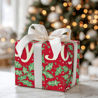 Red Holly Berry Gift Wrap, JOY Christmas Wrapping Paper, Festive Holiday Wrapping Paper, Xmas Gift Wrap Roll, Winter Present Wrapping Paper
