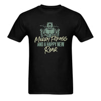 Humorous Gym Christmas Shirt, Merry Fitmass Happy New Rear T-Shirt, Fitness Holiday Graphic Tee, Workout Xmas Shirt, Gym Lover Holiday Tee