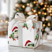 Red Eyed Frog Santa Hat Gift Wrap Roll, Tree Frog Christmas Wrapping Paper, Adorable Animal Holiday Wrapping Paper, Whimsical Kids Gift Wrap
