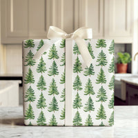 Rustic Woodland Gift Wrap, Watercolor Pine Tree Wrapping Paper, Evergreen Forest Wrapping Paper, Winter Holiday Christmas Gift Wrap Roll