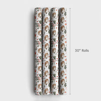 Woodland Animal Gift Wrap, Watercolor Hedgehog Wrapping Paper, Christmas Wrapping Paper Roll, Winter Holiday Wrapping Paper