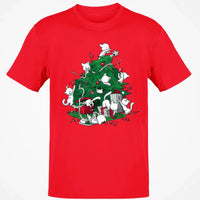 Humorous Holiday Chaos Graphic Tee, Cats Climbing Christmas Tree T-Shirt, Festive Kitty Christmas Shirt, Adorable Cat Lover Winter Top
