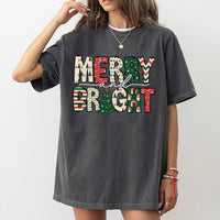Festive Christmas Tree Typography Tee, Merry and Bright T-Shirt, Holiday Season Graphic Shirt, Xmas Winter Merry Bright T-Shirt