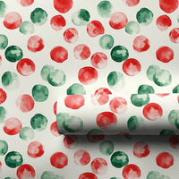 Watercolor Holiday Gift Wrap Roll, Red and Green Polka Dot Christmas Wrapping Paper, Abstract Dot Present Paper, Festive Xmas Wrapping Paper