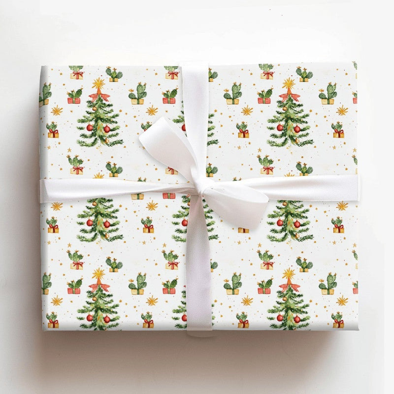 Desert Cactus Gift Wrap, Southwestern Christmas Wrapping Paper, Watercolor Tree Gift Wrapping Paper, Holiday Present Wrap, Xmas Present Paper