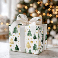 Green and Gold Holiday Gift Wrap, Watercolor Christmas Tree Wrapping Paper, Modern Festive Tree Wrapping Paper, Elegant Xmas Wrapping Paper