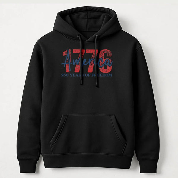 1776 America Hoodie | 250 Years of Freedom Patriotic Design | Soft Cotton-Polyester Blend | Gift for Patriots and History Lovers