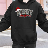 Leopard Print Santa Hat Sweatshirt, Merry Christmas Hoodie, Adorable Festive Holiday Hooded Pullover, Comfy Winter Xmas Season Apparel for Women
