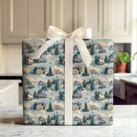 Snowy Christmas Wrapping Paper, Winter Village Wrapping Paper, Comfy Winter Town Gift Wrap, Nostalgic Holiday Wrapping Paper Roll