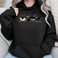Festive Kitten Graphic Hoodie, Christmas Black Cat Hoodie, Humorous Cat Lover Holiday Hoodie, Adorable Animal Winter Pullover Sweatshirt, Xmas Present