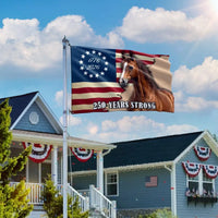 250 Years Strong Horse American Flag | 1776-2026 Betsy Ross Design | UV-Resistant Polyester | Patriotic Farm & Garden Decor Gift