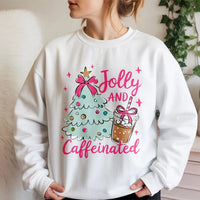 Christmas Coffee Crewneck, Jolly and Caffeinated Sweatshirt, Adorable Holiday Tree Pullover, Festive Xmas Sweater, Coffee Lover Present