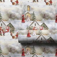Snowy Town Holiday Gift Wrap, Vintage Village Christmas Wrapping Paper, Watercolor Xmas Wrapping Paper, Nostalgic Church Winter Gift Wrap