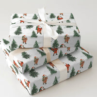 Snowy Pine Forest Gift Wrap, Hiking Santa Christmas Wrapping Paper, Outdoor Adventurer Holiday Wrapping Paper, Hiker Winter Gift Wrap Roll