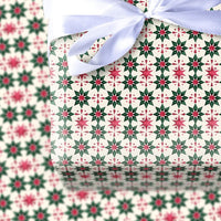 Holly Leaf Holiday Gift Wrap, Geometric Poinsettia Christmas Wrapping Paper, Festive Botanical Wrapping Paper, Vintage Xmas Gift Wrap Roll