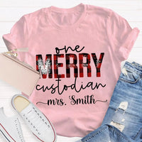 Custom Janitor Holiday Shirt, Personalized One Merry Custodian Christmas T-Shirt, Custodial Staff Graphic Tee Xmas Present