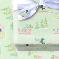 Watercolor Poodle Sleigh Gift Wrap, Black Poodle Wrapping Paper, Adorable Dog Christmas Wrapping Paper, Black Poodle Holiday Gift Wrap Paper