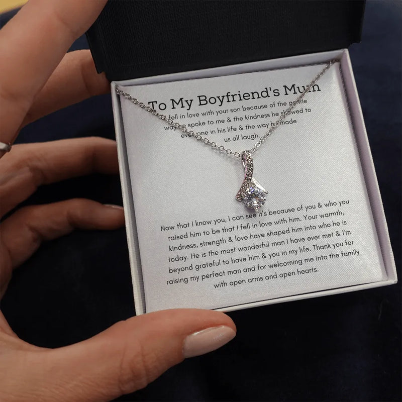 Future Mother in Law Pendant Necklace, Boyfriends Mom Ribbon Necklace, Bonus Mom Ribbon Necklace, Christmas Present for Boyfriend Mother