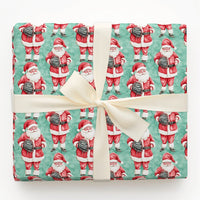 Santa with Glove Gift Wrap, Baseball Santa Christmas Wrapping Paper, Teal Holiday Baseball Wrapping Paper, Athlete Xmas Wrapping Paper