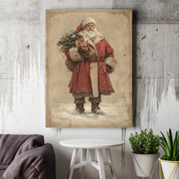 Traditional Christmas Portrait Print, Vintage Santa Claus Wall Art Canvas, Retro Holiday Wall Decor, Winter Festive Home Canvas Present