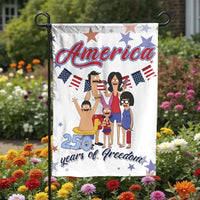 Patriotic Cartoon Family Garden Flag | 250 Years of Freedom Design | Double Sided Premium Polyester | 4th of July Fan Gift & Yard Decor
