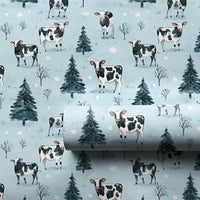 Rustic Farmhouse Animal Gift Wrap, Winter Farm Cow Wrapping Paper, Snowy Pine Tree Holiday Paper, Christmas Present Wrapping Paper Roll
