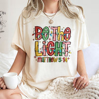 Matthew 5:14 Christmas Bible Verse Graphic Tee, Be the Light T-Shirt, Christian Faith Religious Scripture Shirt, Holiday Christian Tee