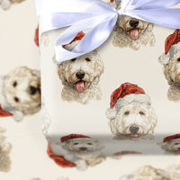 Christmas Dog Gift Wrap, Goldendoodle Santa Hat Wrapping Paper, Watercolor Puppy Wrapping Paper, Holiday Gift Wrap, Dog Lover Present Wrap