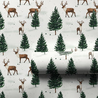 Winter Pine Tree Gift Wrap, Woodland Reindeer Christmas Wrapping Paper, Rustic Reindeer Wrapping Paper Roll, Forest Holiday Wrapping Paper