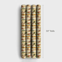 Gold Stripe Christmas Gift Wrap, Watercolor Holly Wrapping Paper, Vintage Berry Botanical Wrapping Paper, Holiday Present Wrapping Paper