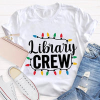 Festive Book Lover Librarian Shirt, Christmas Light Library Crew T-Shirt, Bookish Holiday Graphic Tee, Reader Xmas Present