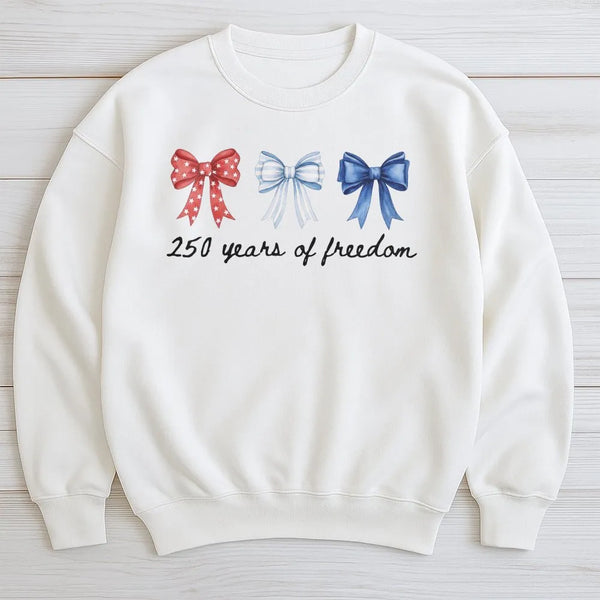 America 250th Anniversary Sweatshirt | Patriotic Bow Design 250 Years of Freedom | Soft Cotton Polyester Blend | 4th of July Gift for Patriots