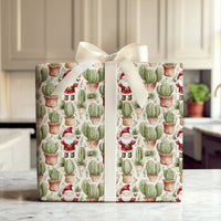 Desert Holiday Gift Wrap, Santa Cactus Christmas Wrapping Paper, Watercolor Succulent Present Paper, Festive Christmas Present Wrap Roll
