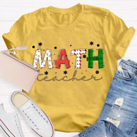 Colorful Snowflake Holiday Font Shirt, Math Teacher Christmas T-Shirt, Adorable Mathematics Educator Graphic Tee, Xmas Teacher Present