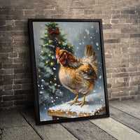 Winter Farm Hen Canvas Print, Christmas Chicken Snowy Farmhouse Canvas Art, Festive Holiday Animal Canvas Wall Art, Country Decor Present