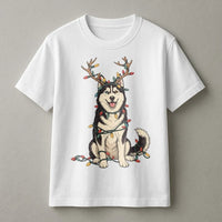 Reindeer Antler Husky Tee, Husky Christmas Shirt, Christmas Lights Dog T-Shirt, Husky Lover Christmas Shirt, Holiday Dog Mom Present