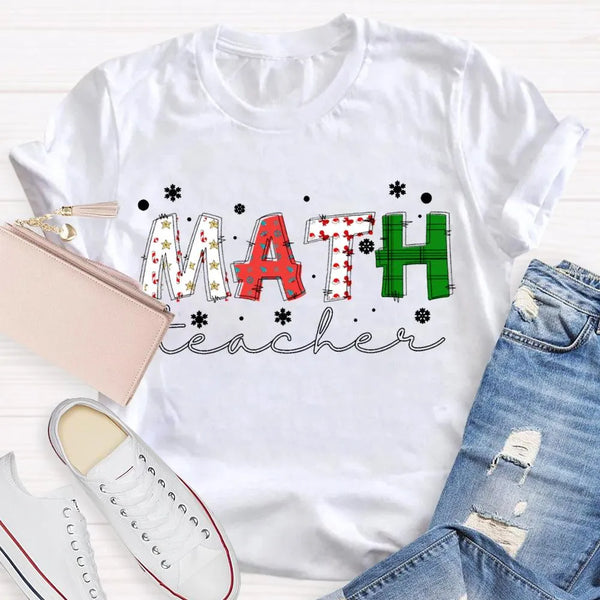 Colorful Snowflake Holiday Font Shirt, Math Teacher Christmas T-Shirt, Adorable Mathematics Educator Graphic Tee, Xmas Teache
