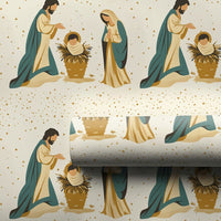 Holy Family Religious Gift Wrap, Nativity Scene Christmas Wrapping Paper, Christian Manger Illustration Paper, Holiday Wrapping Paper