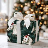 White Stallion Santa Hat Gift Wrap, Horse Christmas Wrapping Paper, Equestrian Christmas Wrapping Paper, Holiday Horse Wrapping Paper Roll