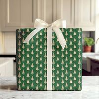 Forest Green Holiday Gift Wrap Roll, Gold Pine Tree Christmas Wrapping Paper, Winter Tree Wrapping Paper, Festive Xmas Gift Wrapping Paper