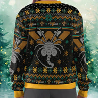 Xenomorph Facehugger Holiday Sweater, Alien Give Hugs Ugly Christmas Sweatshirt, Humorous Sci-Fi Movie Xmas All Over Print Pullover