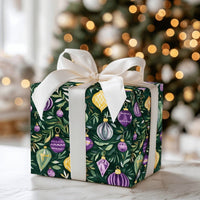 Festive Holiday Foliage Gift Wrap, Watercolor Christmas Ornament Wrapping Paper, Green Ornament Gift Wrap, Botanical Xmas Wrapping Paper