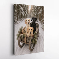 Rustic Sled Dogs Canvas Print, Dachshund Christmas Canvas Wall Art, Winter Snowy Forest Wall Art, Holiday Dog Lover Canvas Decor